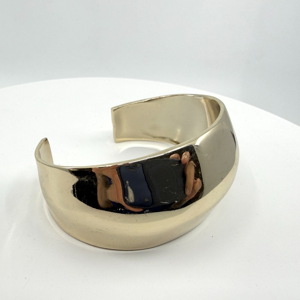Gold Tone Wide Cuff Bracelet Statement Minimalist Bold Modern Festival Jewelry